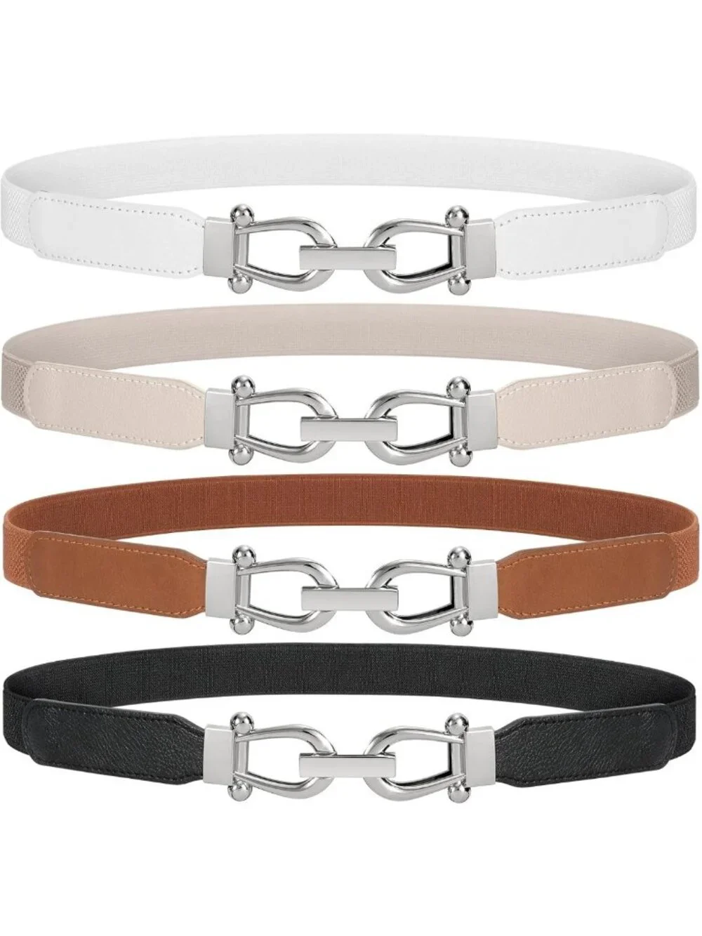 Set of 4 Retro Skinny Stretch Waist Belts for Dresses with Gold Buckle